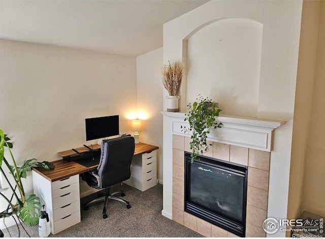 view of carpeted home office