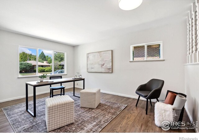 office featuring baseboards and wood finished floors