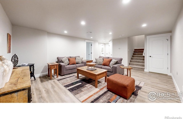 living room featuring light hardwood / wood-style flooring