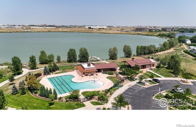 aerial view with a water view