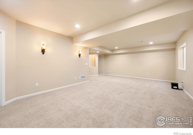 basement with carpet floors