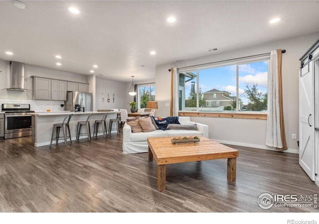 living room featuring dark hardwood / wood-style floors