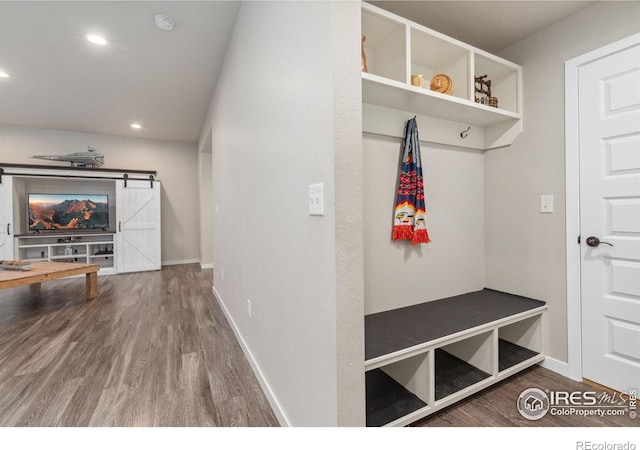 mudroom with hardwood / wood-style flooring