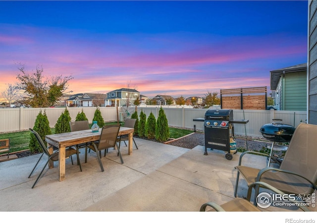 patio terrace at dusk with grilling area