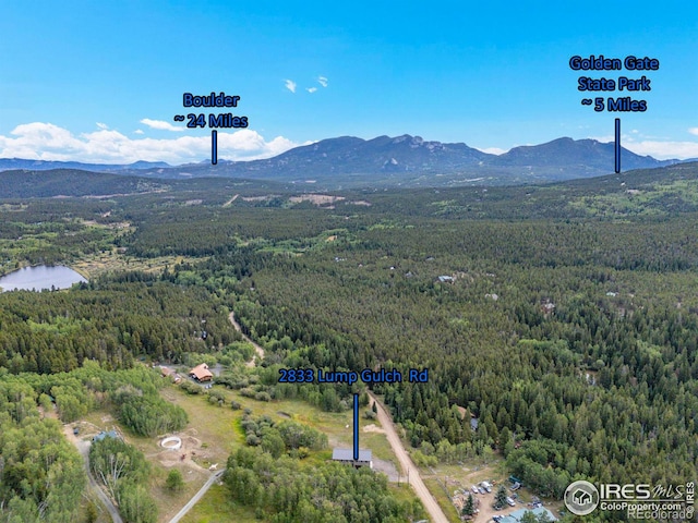 birds eye view of property featuring a water and mountain view