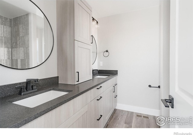 bathroom featuring wood-type flooring and vanity