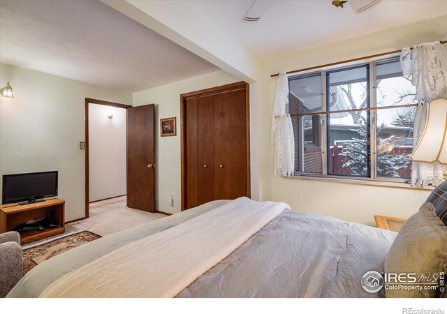 carpeted bedroom featuring a closet