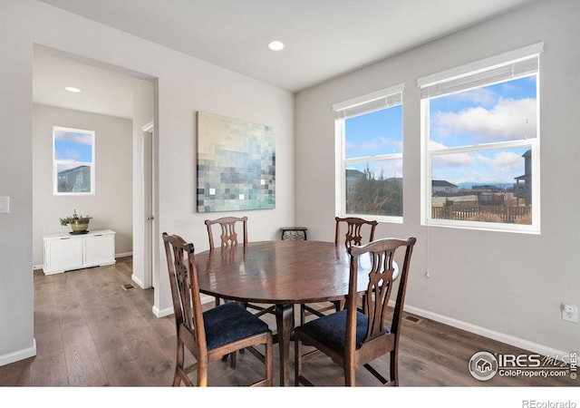 dining area featuring dark hardwood / wood-style flooring