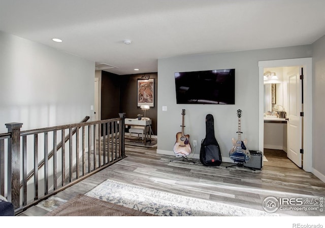 living room with light hardwood / wood-style floors