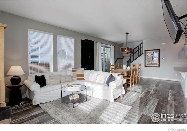 living room featuring dark hardwood / wood-style flooring