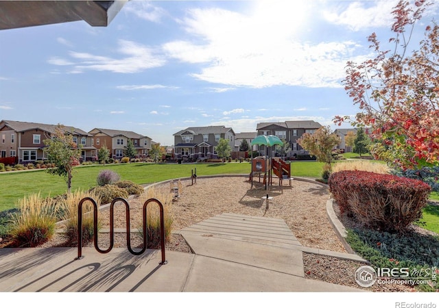 view of patio featuring a playground