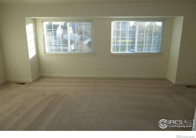 unfurnished room featuring light carpet and a healthy amount of sunlight