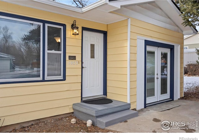 view of exterior entry with french doors