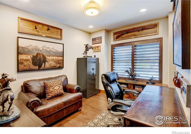 office area featuring light hardwood / wood-style floors