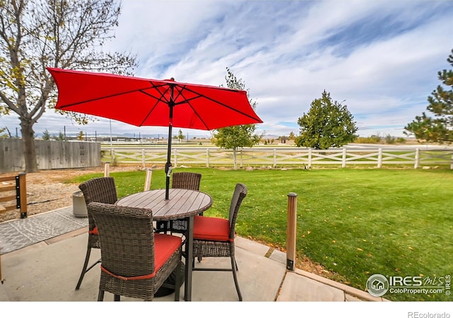 view of patio / terrace featuring a rural view