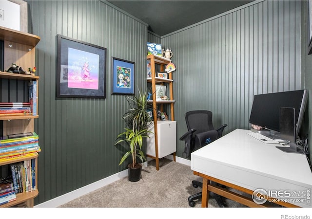 view of carpeted home office