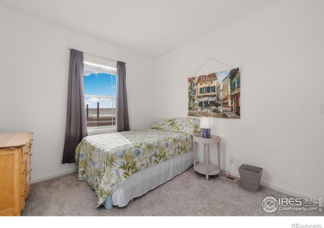 bedroom with carpet floors and baseboards