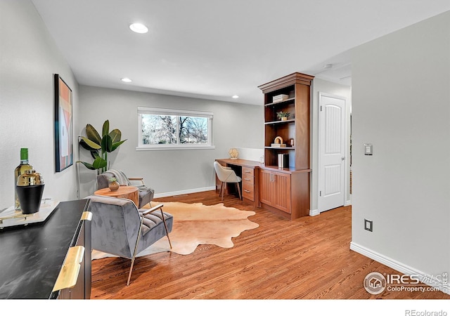 office area featuring light hardwood / wood-style floors