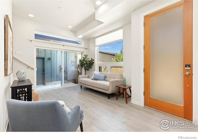 living room with light hardwood / wood-style flooring