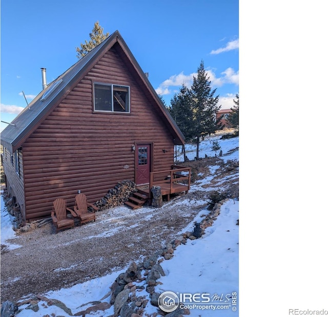 view of snow covered exterior