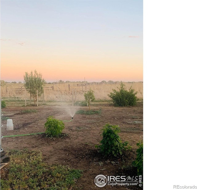 yard at dusk with a rural view