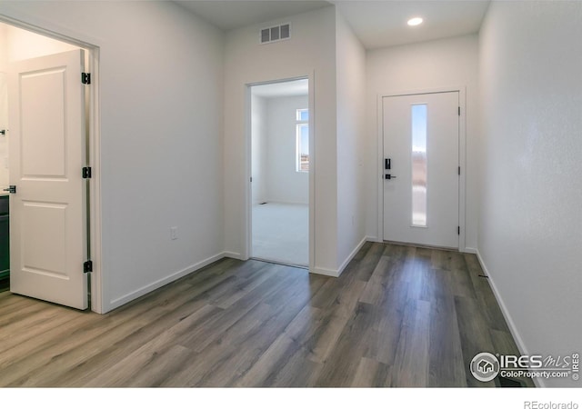 foyer featuring dark hardwood / wood-style floors