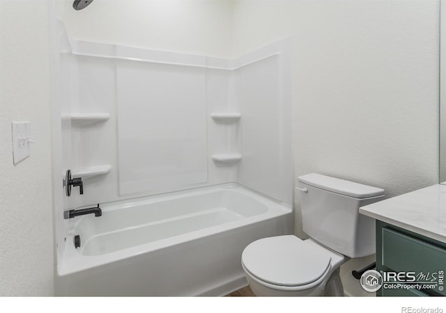 full bathroom featuring vanity, shower / bath combination, and toilet