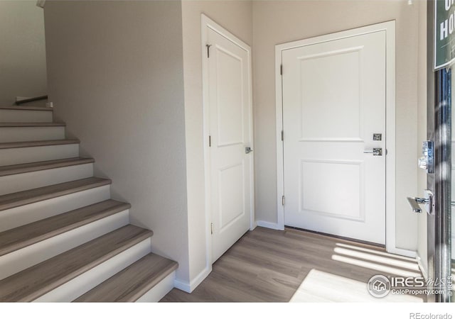 stairway with wood-type flooring