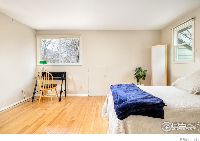 bedroom with multiple windows and wood-type flooring