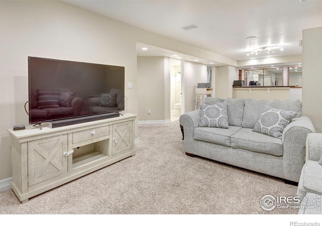 living room with carpet floors