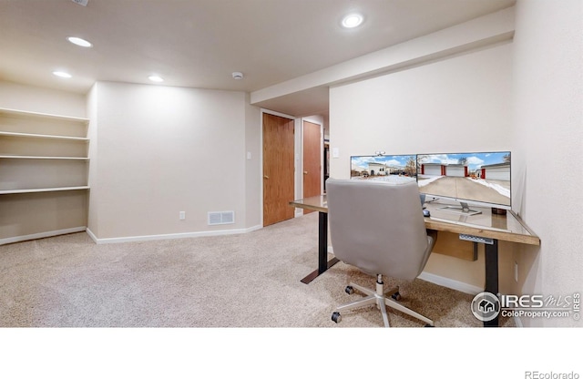 office space featuring light colored carpet