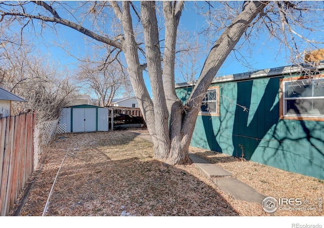 view of yard featuring a shed