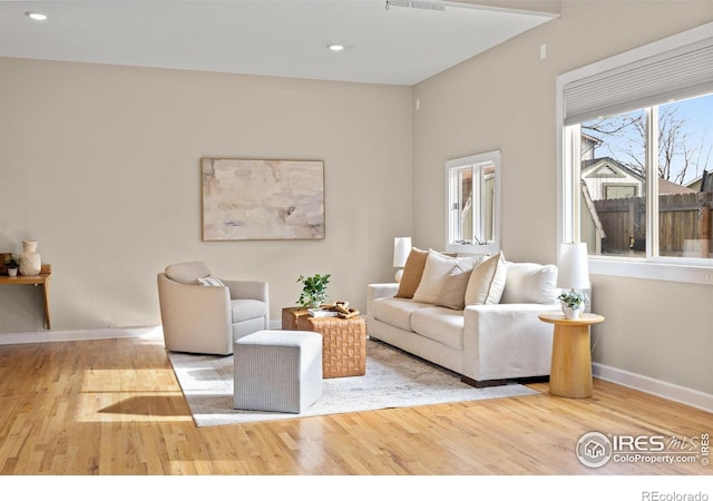 living room with hardwood / wood-style flooring