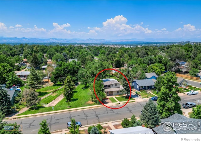 bird's eye view featuring a mountain view