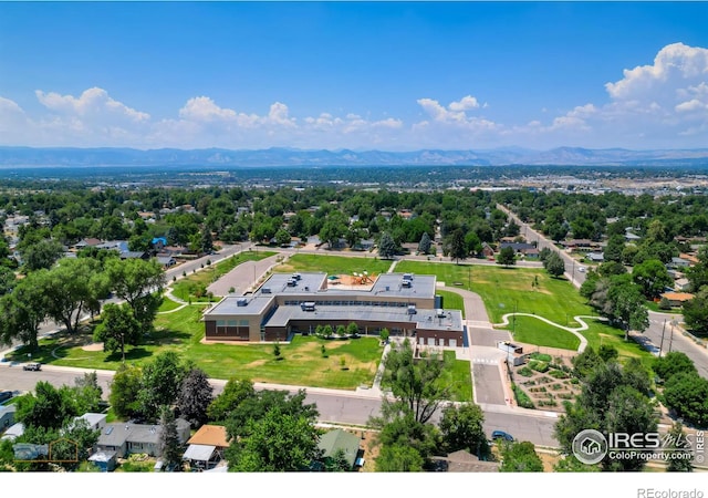 bird's eye view with a mountain view