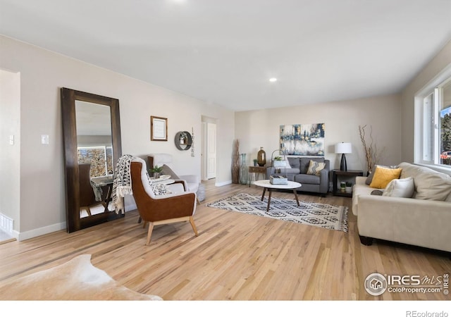 living room with light hardwood / wood-style flooring