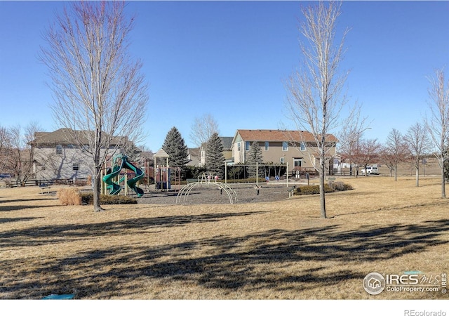 view of yard with a playground