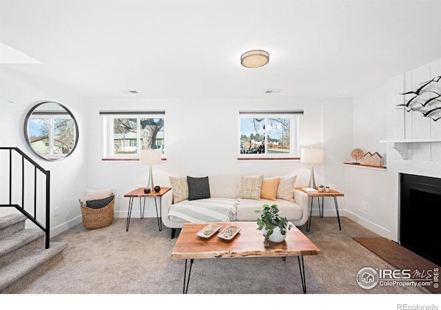 living room with carpet floors