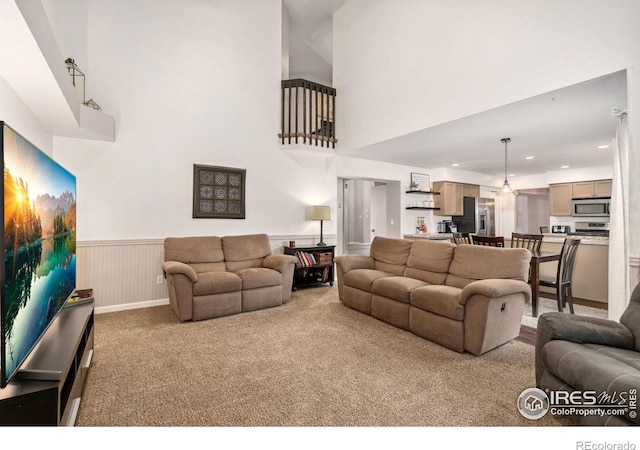 living room with light colored carpet