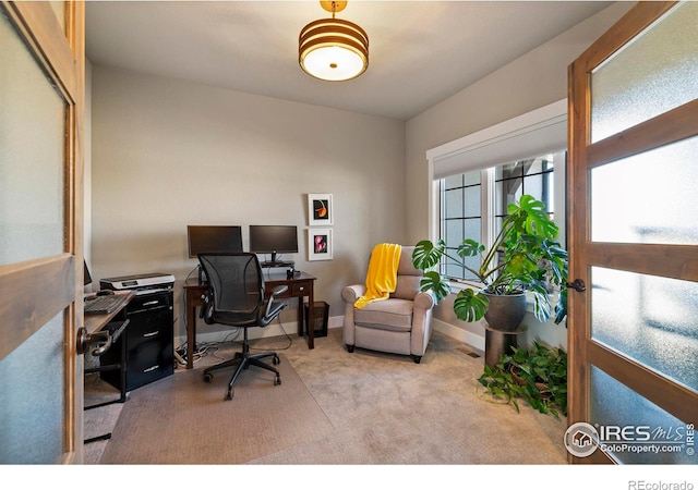 view of carpeted home office