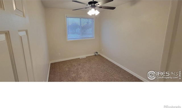 carpeted empty room with ceiling fan