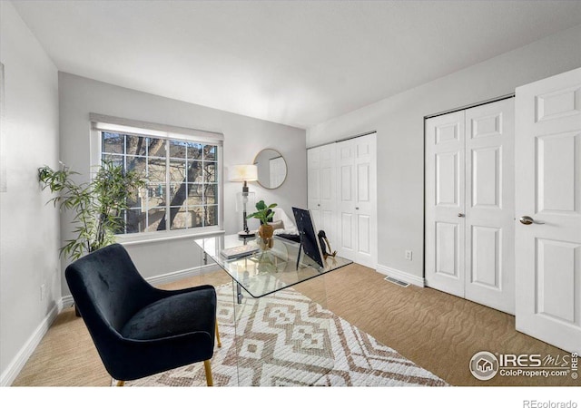 sitting room with light carpet