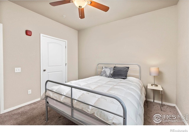 bedroom featuring carpet flooring and ceiling fan