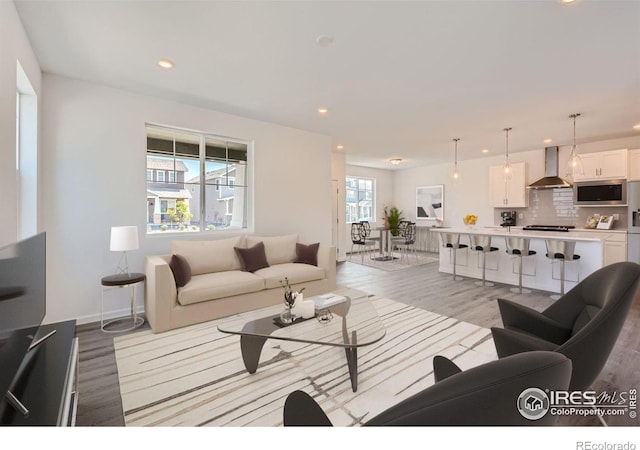 living room with light wood-type flooring