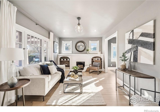 living room with light hardwood / wood-style flooring