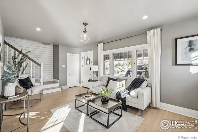 living room featuring light wood-type flooring