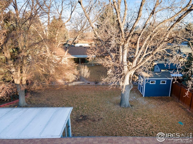 view of yard with a storage unit