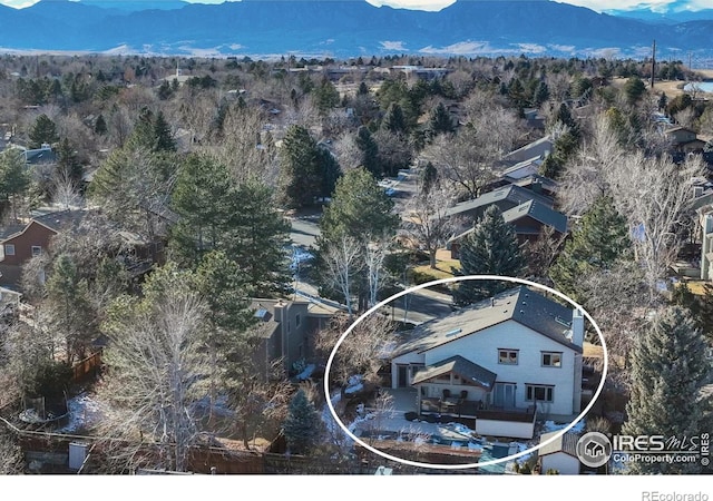 birds eye view of property featuring a mountain view