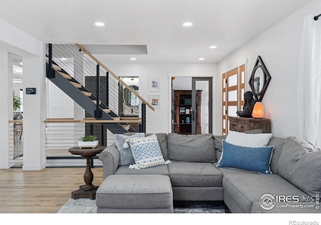 living room with hardwood / wood-style floors