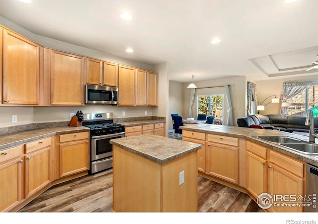 kitchen featuring light brown cabinetry, sink, and stainless steel appliances